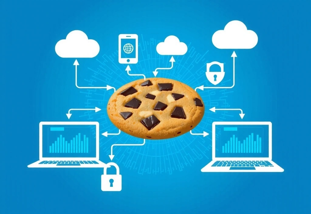 Cookie technology illustration showing digital data flow